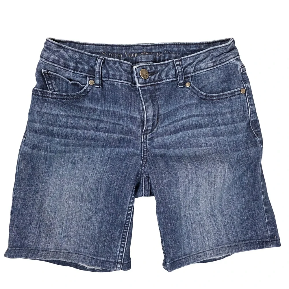 Simply Vera Vera Wang‎ Blue Medium Wash Long Denim Shorts Sz 2 Mid Thigh